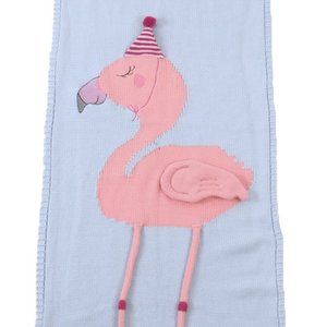 Blue Flamingo Knit Crib Children Throw Wrap Blanket